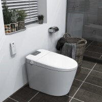 ExBrite Smart Toilet U-Shaped LED Light Automatic Flush with Remote Control/Foot Sensor/Night