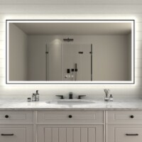 Apex-Noir 72X36 Framed Led Bathroom Mirror Matte Black Anti