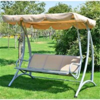 Online Gym Shop CB15547 Covered Outdoor Patio Swing Bench with Frame - Sand