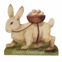 Easter White Bunny Egg Basket Board Wood Greetings Vintage Look Bb7992