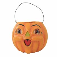 Bethany Lowe 7.0 Spunky Pumpkin Bucket Paper Mache Halloween Wire Handle