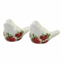 Tabletop Dove Salt And Pepper Set Ceramic Christmas Birds Poinsettia 3Spc9603