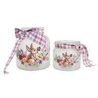 Home Decor Grassy Meadow & Bunny Scene Glass Flowers Butterfly 8Led661 Perspective: Main