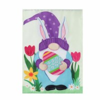 Evergreen Easter Gnome Bunny Ears Garden Applique Flag- 12.5 x 18 Inches Outdoor Decor