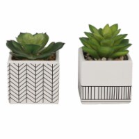 Flora Bunda CS3457E-4104E 4 in. Herringbone Faux Succulent Planter in Tribal White Ceramic Po