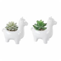 Flora Bunda CS2201E2-WH SET OF 2 WHITE CERAMIC LLAMA WITH SUCCULENT 5.5'