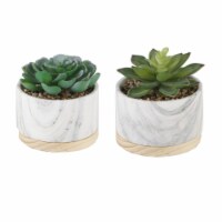 Flora Bunda CS2389E2 Faux Succulent Marble Planter with Wood Base - Set of 2