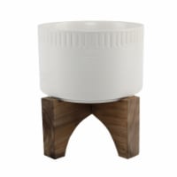 Flora Bunda CT615E-MTWH 7' Dumpling Ceramic Planter on Wood Stand,Matte White