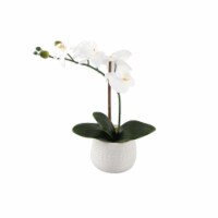 Flora Bunda CS3831E-WH 12 in. Real-Touch Orchid Mayan Ceramic Po-E Planter, White