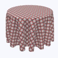 Round Tablecloth, 100% Polyester, 90" Round, Black & Red Houndstooth