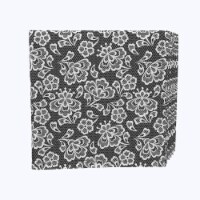 Napkin Set, 100% Polyester, Set of 12, 18x18", Black & White Lace Doily
