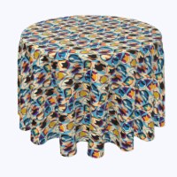 Round Tablecloth, 100% Polyester, 96" Round, Geometric Houndstooth