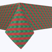 Square Tablecloth, 100% Polyester, 90x90", Green & Red Houndstooth Stripe