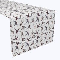 Table Runner, 100% Polyester, 14x108", Hand Drawn Swallows