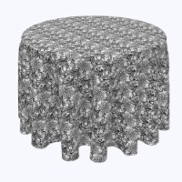 Round Tablecloth, 100% Polyester, 102" Round, Lace Doodles Black & White