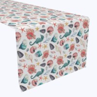 Table Runner, 100% Polyester, 12x72", Nautical Shells, Starfish & Seahorses