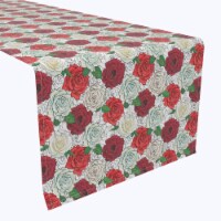 Table Runner, 100% Polyester, 14x108", Red & White Rose Sketches