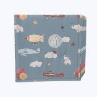 Napkin Set, 100% Polyester, Set of 4, 18x18 , Up in the Air With Elephants