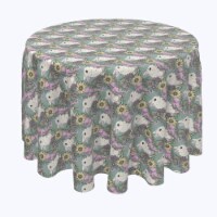 Round Tablecloth, 100% Polyester, 96" Round, Hand Drawn Flowers and Rabbits
