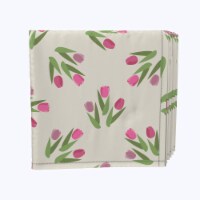 Napkin Set, 100% Polyester, Set of 12, 18x18", Three Headed Tulips