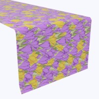 Table Runner, 100% Polyester, 14x108", Violet and Yellow Love Flowers