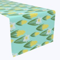 Table Runner, 100% Polyester, 14x108 , White Daffodils and Yellow Hyacinths