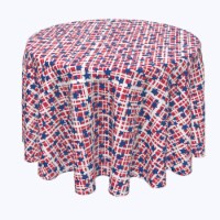 Round Tablecloth, 100% Polyester, 84" Round, Blue Stars on America Check