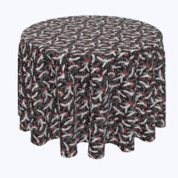 Round Tablecloth, 100% Polyester, 90" Round, Berries, Snowflakes and Mistletoes
