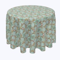 Round Tablecloth, 100% Polyester, 114" Round, Botanical Sketch Garland