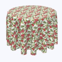 Round Tablecloth, 100% Polyester, 114" Round, Decorative Red Berries