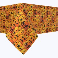 Square Tablecloth, 100% Polyester, 84x84", Pumpkin Ghost Faces