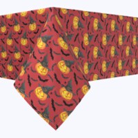 Square Tablecloth, 100% Polyester, 90x90", Pumpkin in Hats and Bats