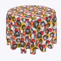 Round Tablecloth, 100% Polyester, 120" Round, Pumpkins and Autumn Dots
