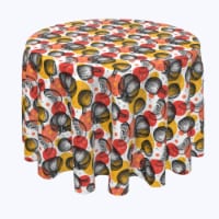 Round Tablecloth, 100% Polyester, 84" Round, Pumpkins and Autumn Dots