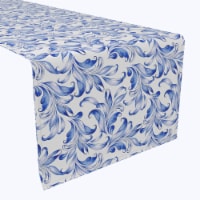 Table Runner, 100% Polyester, 12x72", Blue Traditional Leaves