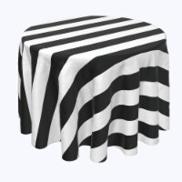 Round Tablecloth, 100% Polyester, 114" Round, 3" Cabana Stripe, Black & White