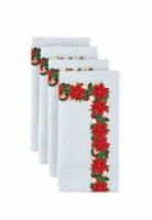 Napkin Set, 100% Polyester, Set of 12, 18x18", Christmas Poinsettia Garland