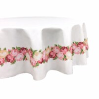 Round Tablecloth, 100% Polyester, 84" Round, Peonies Garland