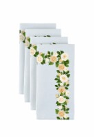 Napkin Set, 100% Polyester, Set of 4, 18x18 , Wedding White Roses Garland