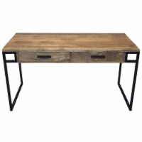 Anaheim Katy 2-Drawer Solid Wood Writing Desk in Brown with Iron Legs