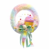 Easter Pastel Wreath W/Cupcakes Polyester Tie-Dyed Eggs Bow 0808756