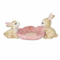 Tabletop Bunny Couple With Pink Bowl Ceramic Flower 2929546