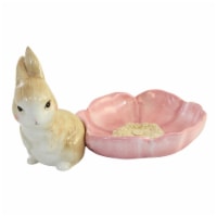 Tabletop Bunny With Pink Petal Bowl Ceramic Rabbit Flower Candy Dish 2929547