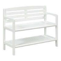 HomeRoots 38  Modern Wood Slat Bench with High Back and Shelf in White