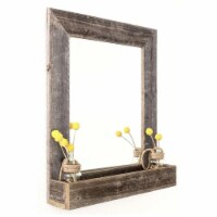 HomeRoots 23  Plank Farmhouse Wood Mirror with Shelf in Weathered Gray