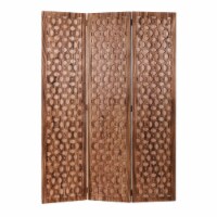 HomeRoots 47  Carved Modern Solid Wood Room Divider Screen in Brown