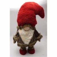 HomeRoots 399293 27.6 x 13.8 x 11 in. Big Furry Red Hat Brown & Beige Gnome