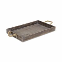 Homeroots 399614 Wooden Tray with Rope Handles, Dark Brown
