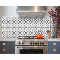 HomeRoots 399909 8 x 8 in. Black & White Lil Daisy Peel & Stick Removable Tiles