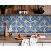 HomeRoots 400088 8 x 8 in. Blues & Crema Peel & Stick Removable Tiles